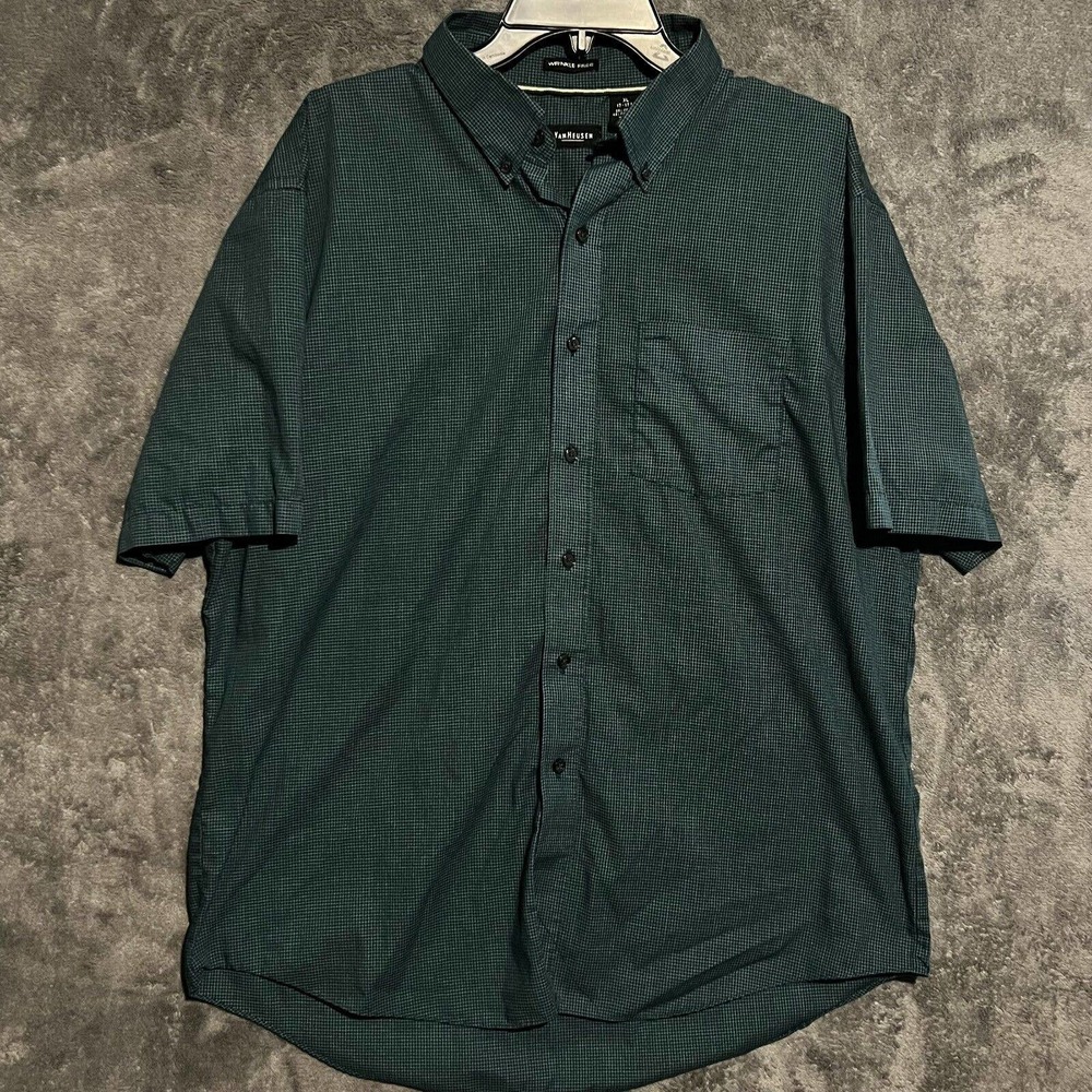 Van Heusen Men's Short Sleeve Button Up Shirt, Green, Size XL